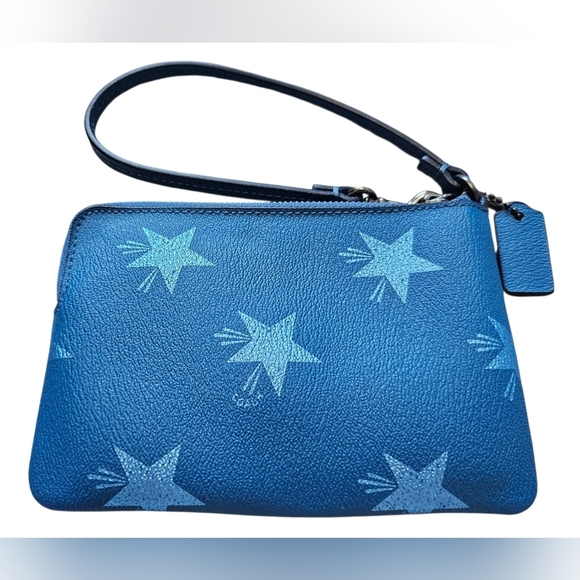 Coach Corner Zip Wristlet, Star Printed Canvas In Slat Blue. New Without Tags - Picture 5 of 7